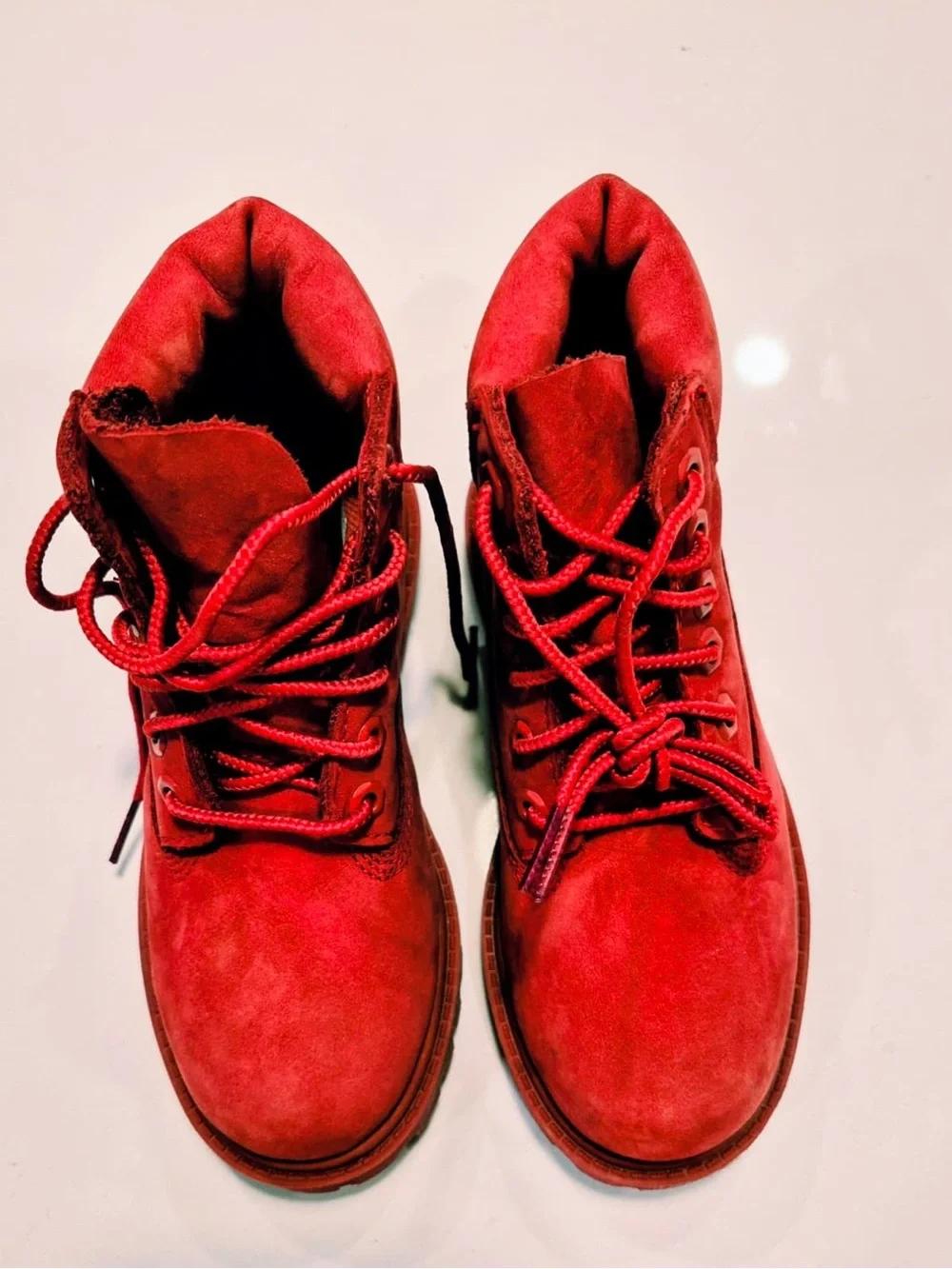 Kids Red Lace-Up Suede Boots size 11 child
